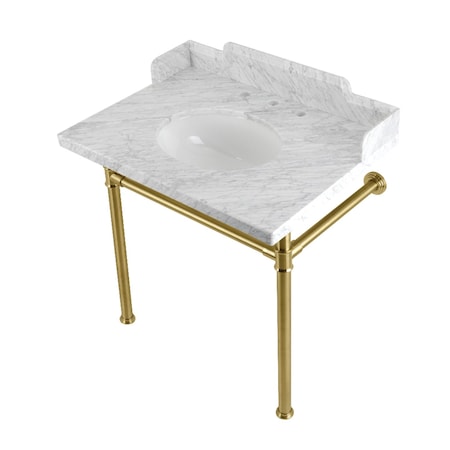 Kingston Brass 30 Carrara Marble Console Sink with Stainless Steel Legs, Marble WhiteBrushed Brass LMS30M87ST